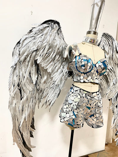 Conjunto Falda y Chaleco Plata Plumas - Image 8
