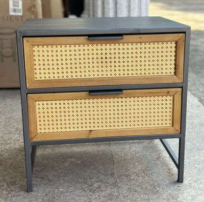 Gabinete Retro de Madera de Hierro y Ratán Tejido con Dos Cajones - Image 3