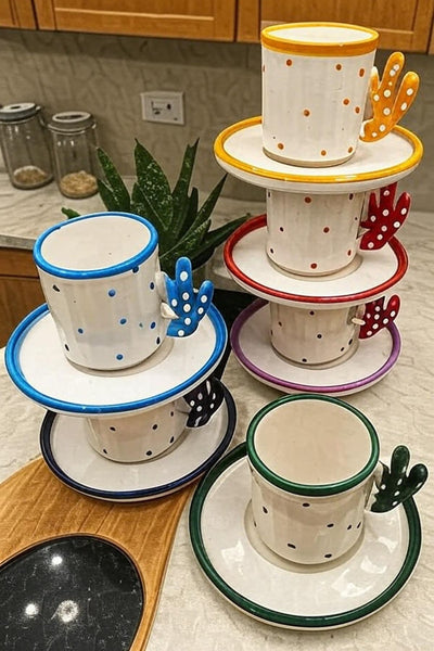Juego de 6 Tazas Turcas Artesanales con Diseño Cactus Boho - Image 3