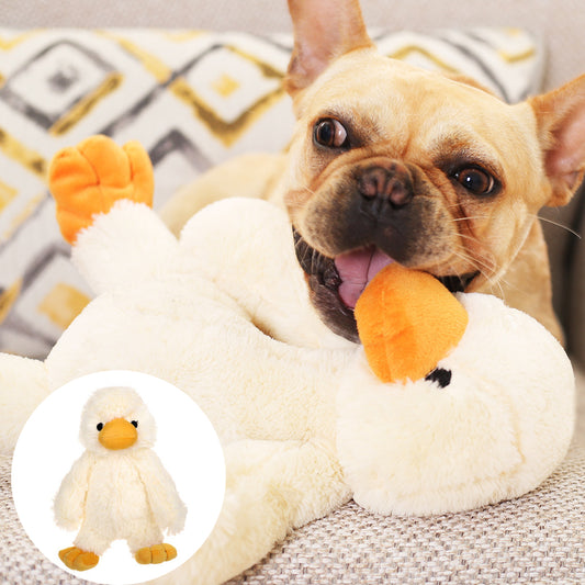 Cream plush duckling toy with an orange beak and feet, standing upright, measuring 35cm tall.
