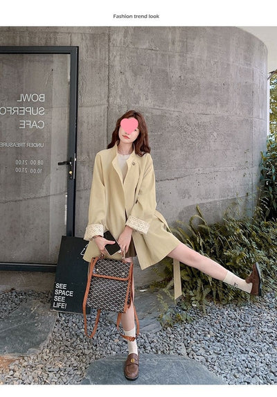 Cortavientos Khaki Cuello Mao para Mujer - Estilo Británico Otoño - Image 11
