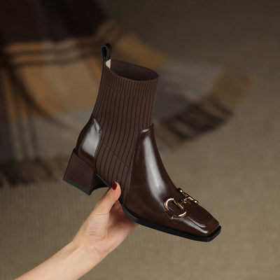 Botas Cortas Mujer Tacón Grueso Punta Cuadrada Diseño Moderno - Image 8