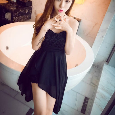 Vestido Tuxedo Estampado de Chifón con Abertura Lateral y Cintura Ajustada