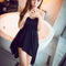 Vestido Tuxedo Estampado de Chifón con Abertura Lateral y Cintura Ajustada