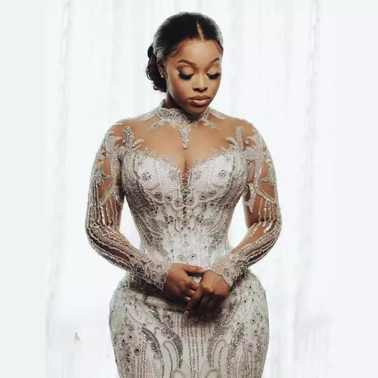 Vestido de Novia Africano con Encaje y Manga Larga Silueta Sirena - Image 11