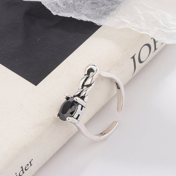 Anillo Retro Circón Incrustado Estilo Japonés y Coreano