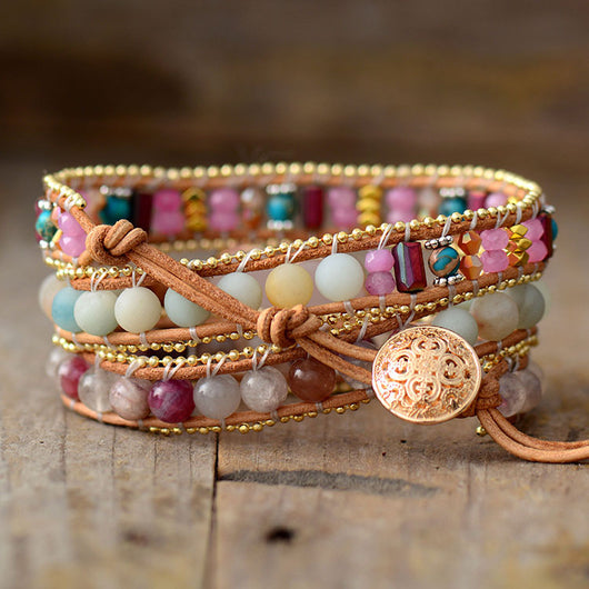 Pulsera de Cuero con Corazón de Cristal y Triple Vuelta - Image 10
