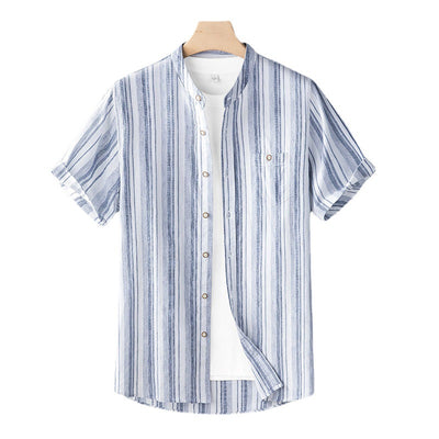 Camisa Retro Estilo Japonés de Lino con Cuello Mao para Hombre - Image 2