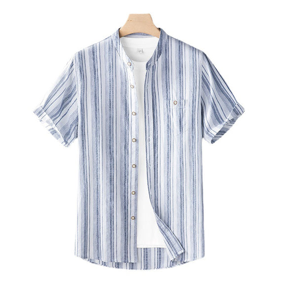 Camisa Retro Estilo Japonés de Lino con Cuello Mao para Hombre