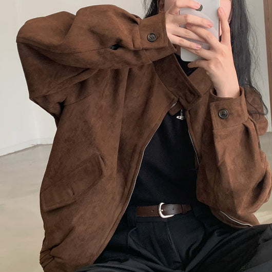 Abrigo Retro de Ante Cálido con Doble Cierre - Perfecto para Otoño Invierno - Image 11