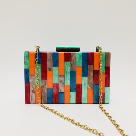 Bolso de Hombro Diagonal con Contraste Geométrico