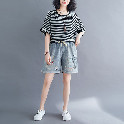Shorts de Mezclilla Cintura Alta Suelta para Mujer - Comodidad de Verano - Image 3