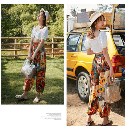 Pantalones Sueltos de Playa con Estampado Retro para Mujer - Image 11