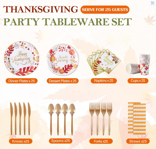 Juego de Platos y Servilletas para Acción de Gracias - Decoración de Mesa Completa - Image 3