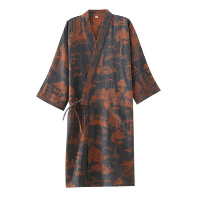 Bata Kimono Larga de Gasa de Algodón para Hombre - Image 6