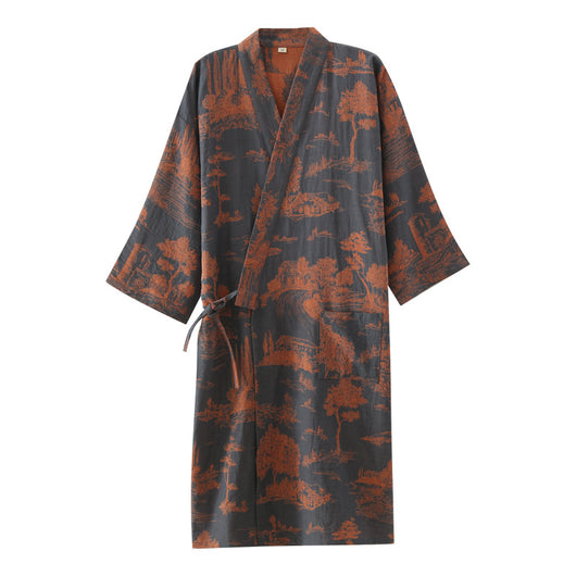Bata Kimono Larga de Gasa de Algodón para Hombre - Image 6