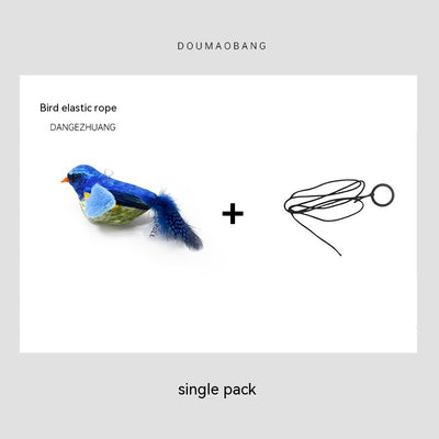 Red plush bird cat toy on a long steel wire stick with an elastic rope, designed for interactive pet play. - Image 3