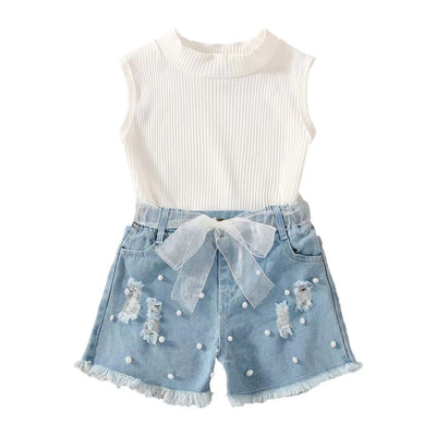 Conjunto de Dos Piezas Infantil: Short Denim sin Mangas - Image 2