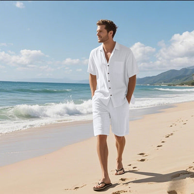 Camisa de Lino Transpirable Manga Corta para Playa - Image 33