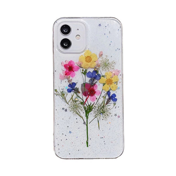Funda Transparente para Celular con Flores Secas y Adhesivo de Gel Suave
