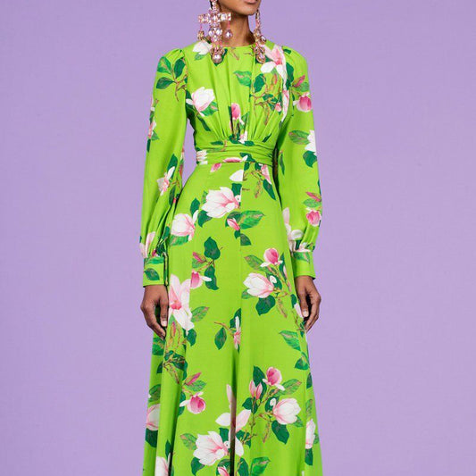 Vestido Largo Elegante con Estampado Floral Verde - Image 2
