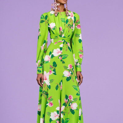 Vestido Largo Elegante con Estampado Floral Verde - Image 2