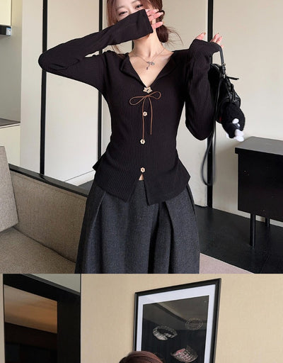 Blusa Elegante Francesa Cuello V Manga Larga Ajustada con Botones - Image 20