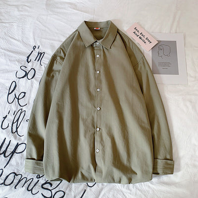 Camisa Holgada de Algodón Lavado Estilo Hong Kong Manga Larga Color Sólido - Image 19