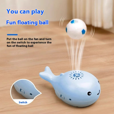 Pink whale-shaped electric fan suspension blower cat toy with two floating balls, powered by USB. - Image 13