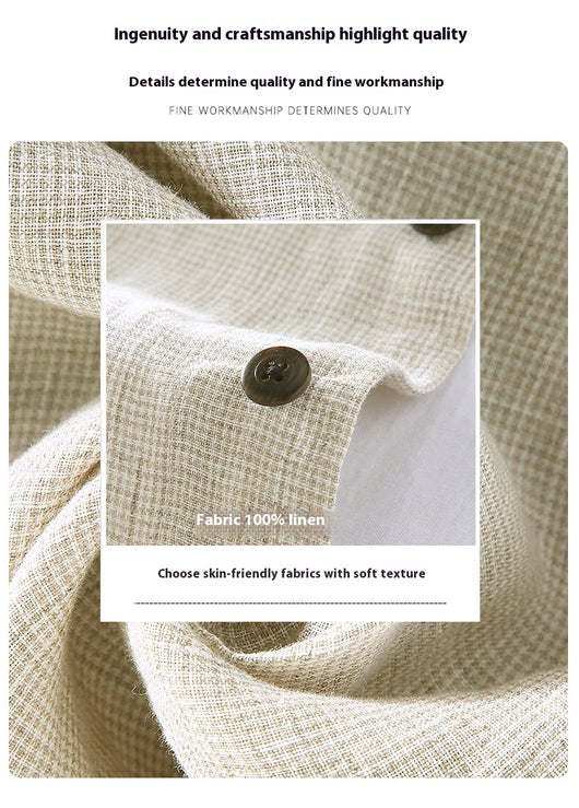 Camisa de Lino Cuadriculada Tejida para Hombre - Manga Corta - Image 7