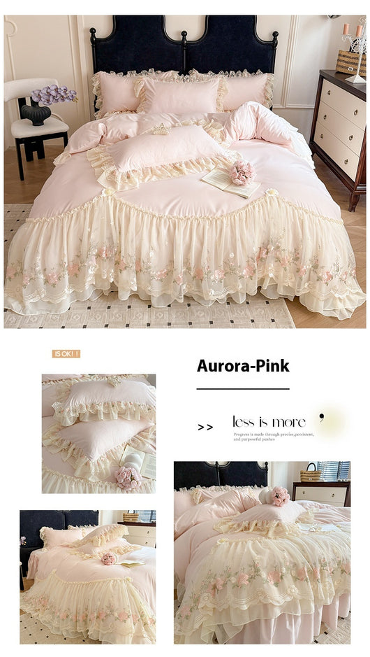 Juego de Cama Cuatro Piezas con Encaje Bordado en Algodón Chiffon - Image 19