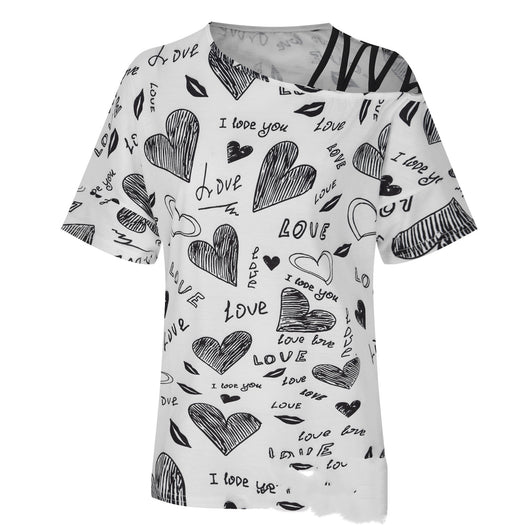 Camiseta Manga Corta Cuello Redondo Estampado Love Hombro Descubierto Mujer - Image 8
