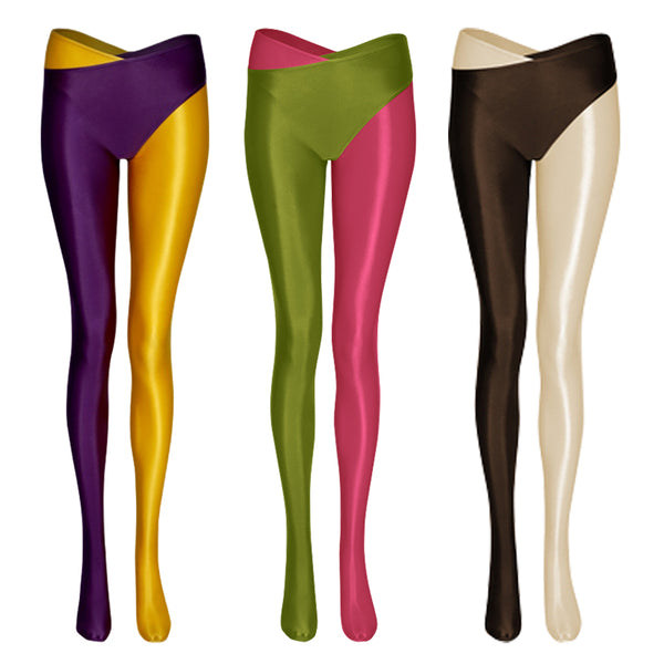 Pantalones Bicolor de Pierna Dividida con Acabado Brillante