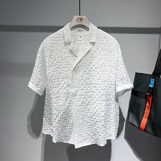 Camisa Cuadriculada Suelta para Peluquero Manga Corta Hombre - Image 2