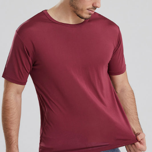 Camiseta de Seda Mulberry Suelta para Hombre - Cuello Redondo