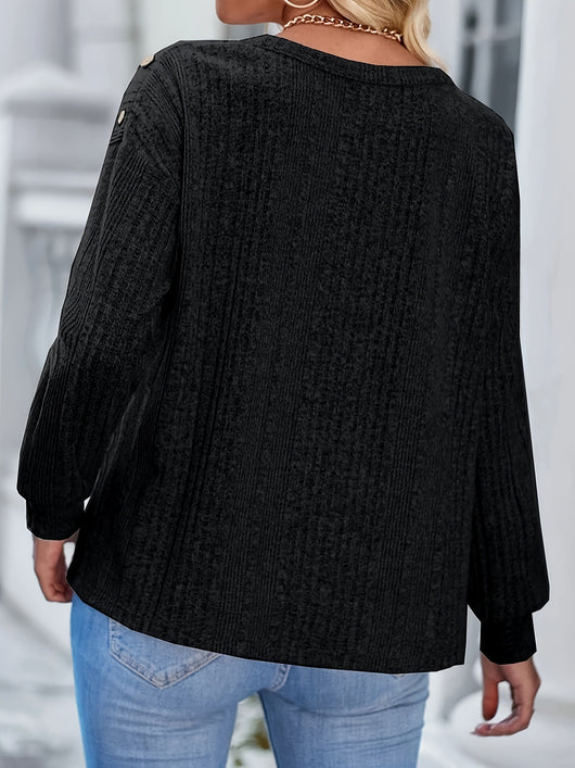 Blusa Manga Larga Cuello Redondo con Cierre Decorativo - Image 12