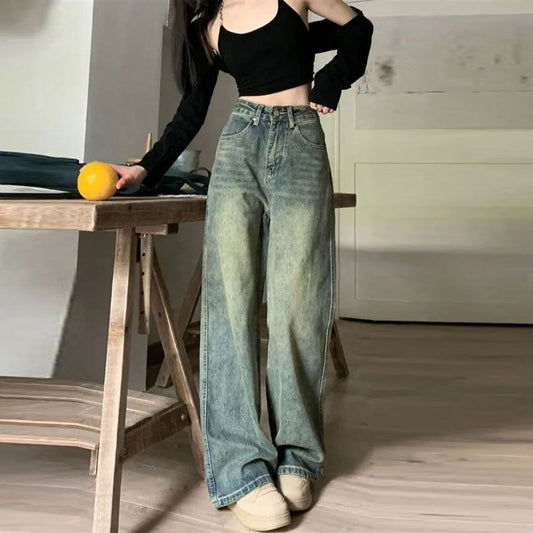 Pantalones Anchos Retro Vintage de Cintura Alta
