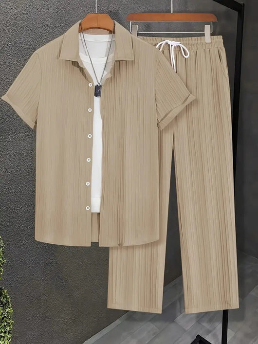 Conjunto de Camisa y Pantalón Corto Bambú Texturizado Multicolor para Hombre - Image 13