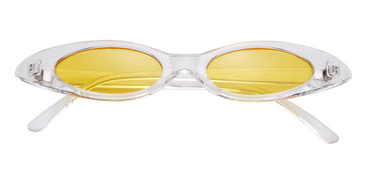 Clear frame cat eye sunglasses with bright yellow lenses, suitable for fashion wear and sun protection. - Image 26