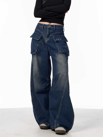Pantalones Vaqueros Anchos de Cintura Alta con Bolsillos Funcionales - Image 6