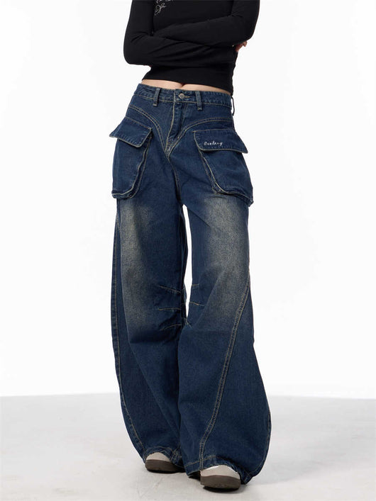 Pantalones Vaqueros Anchos de Cintura Alta con Bolsillos Funcionales - Image 6