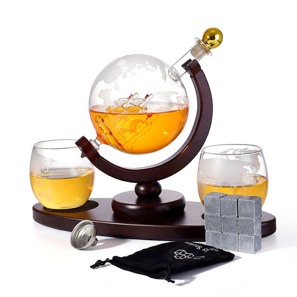 Juego de Contenedores para Vino con Marco Ovalado de Madera y Vidrio Borosilicado