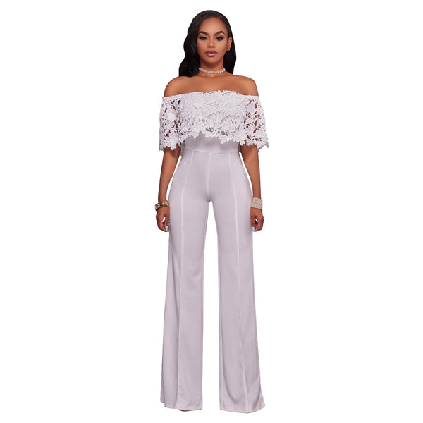 Jumpsuit Ajustado con Cuello Único y Bordado Soluble