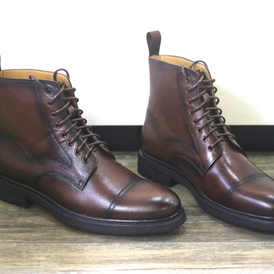 Botas Formales de Cuero Negro con Punta Redonda para Hombre - Image 11
