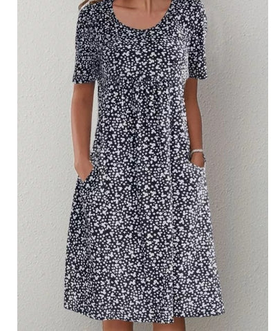 Vestido Midi Floral Escote Redondo Manga Corta - Image 13