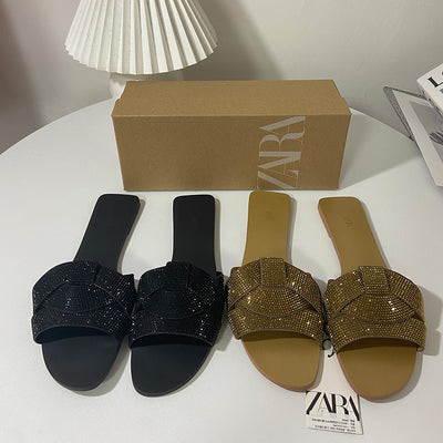 Sandalias Planas de Playa con Strass - Diseño Abierto Versátil para Mujer - Image 5