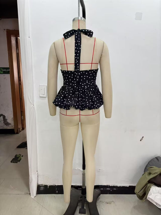 Top Halter Escotado con Lunares y Amarre Trasero para Mujer - Image 11