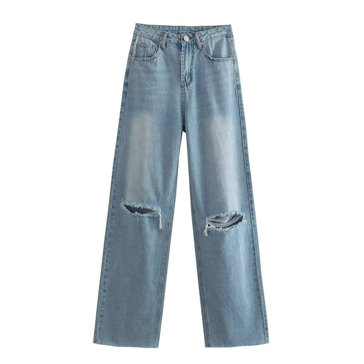 Jeans de Talle Alto y Pierna Ancha con Detalles Perforados para Primavera y Verano - Image 15