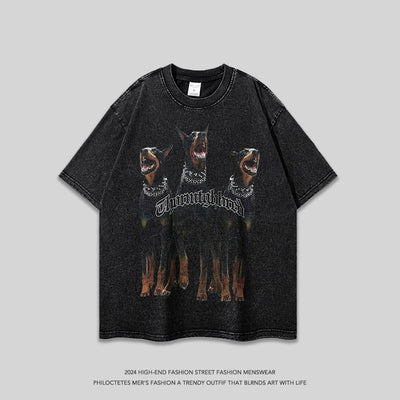 Playera Holgada Doberman Pinscher Estilo Urbano Desgastada para Hombre y Mujer