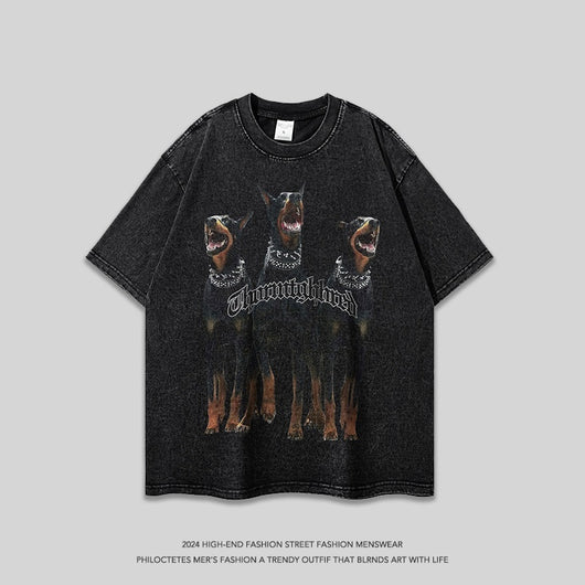 Playera Holgada Doberman Pinscher Estilo Urbano Desgastada para Hombre y Mujer